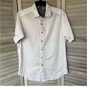 Robert Graham Classic Fit Men Medium White Geometric Print Short Sleeve Shirt